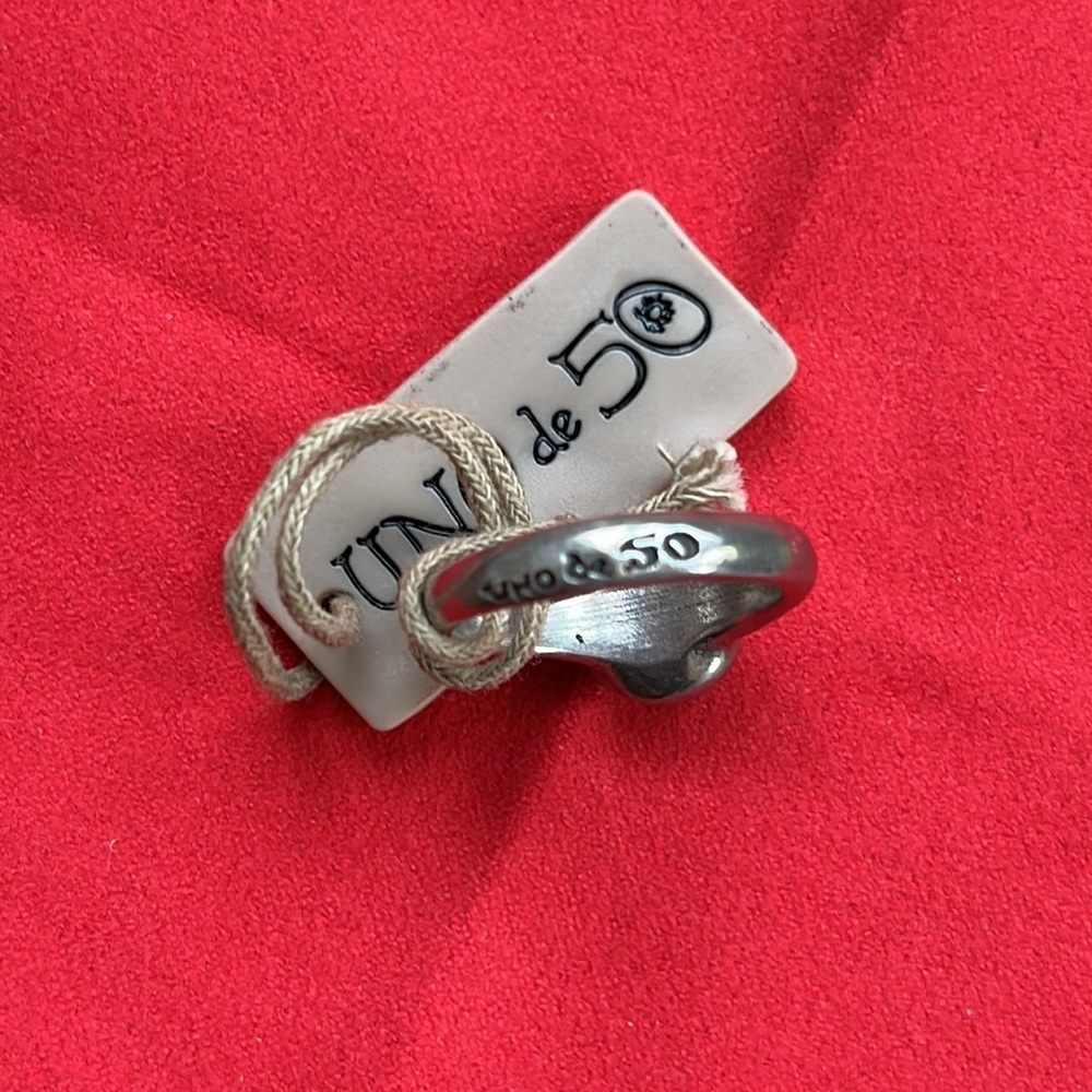 UNO De 50 Silver Plated Murano Verde Crystal Ego Ring Size 8 NWT - Picture 3 of 3